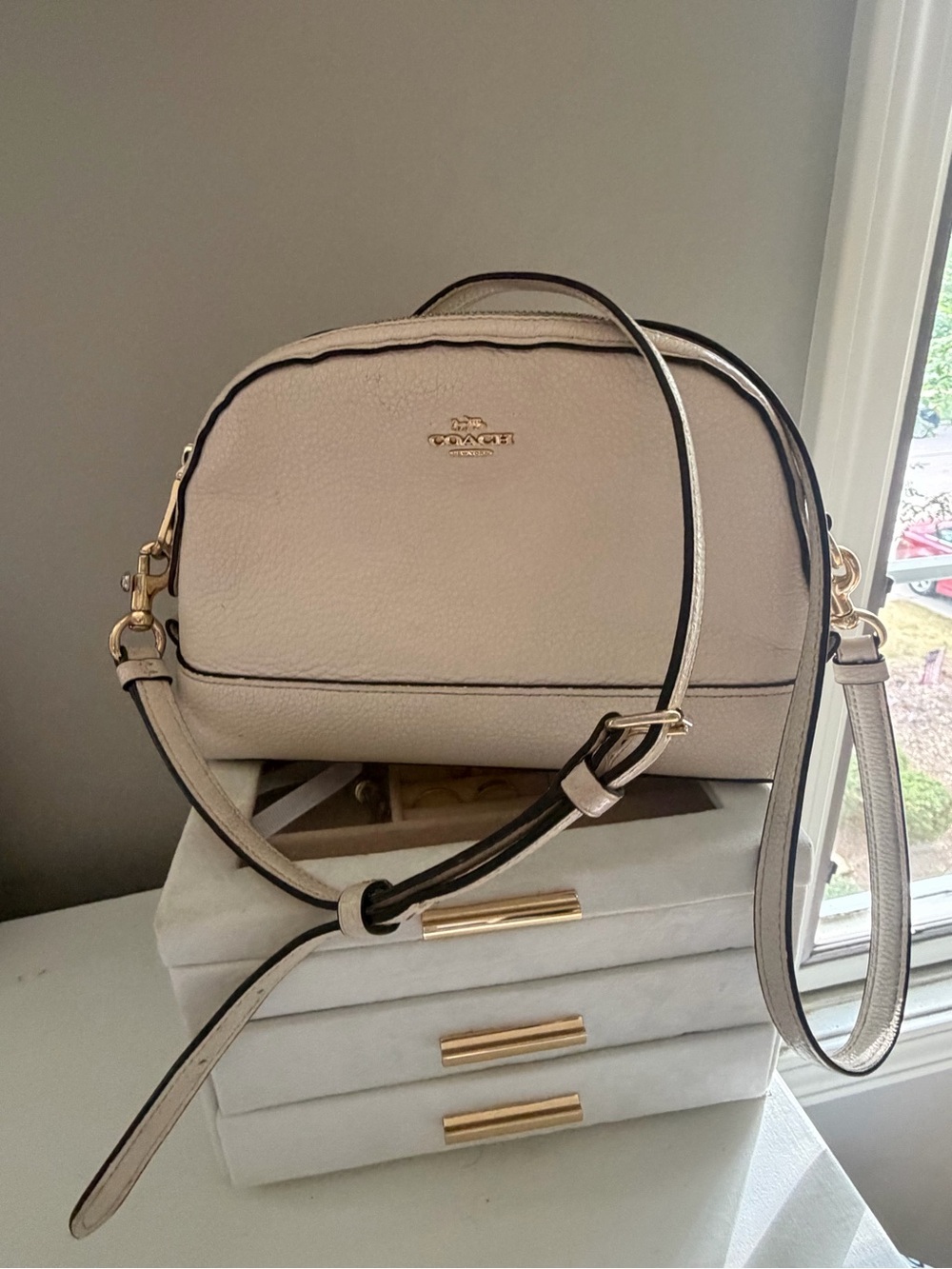 Coach Pebbled Leather Dome Crossbody Bag in Light Beige